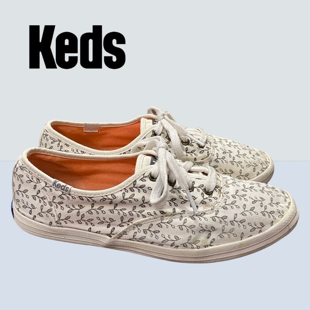 Keds Women’s Cream Lace-Up Sneakers with Leaf Print